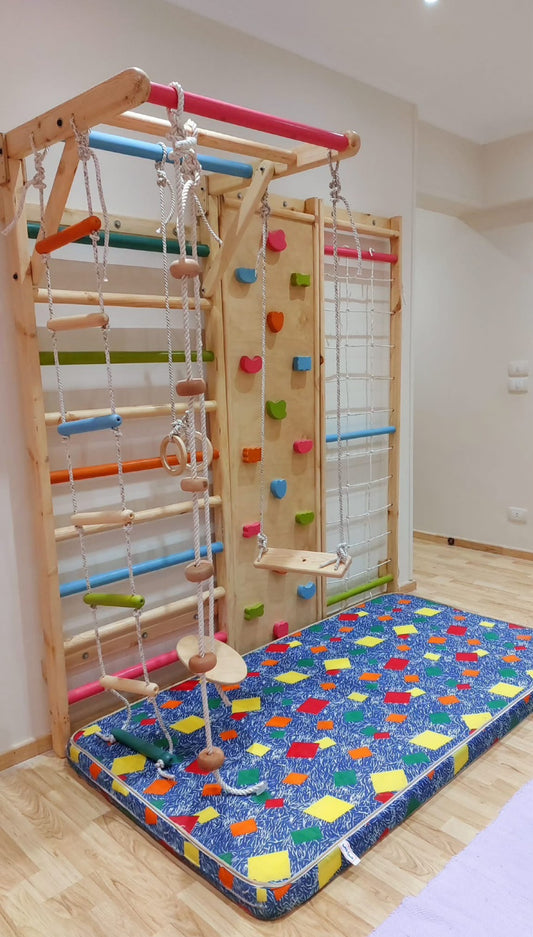 مجموعة جدار السلم السويدي 9 في 1 من خشب طبيعي (100%)