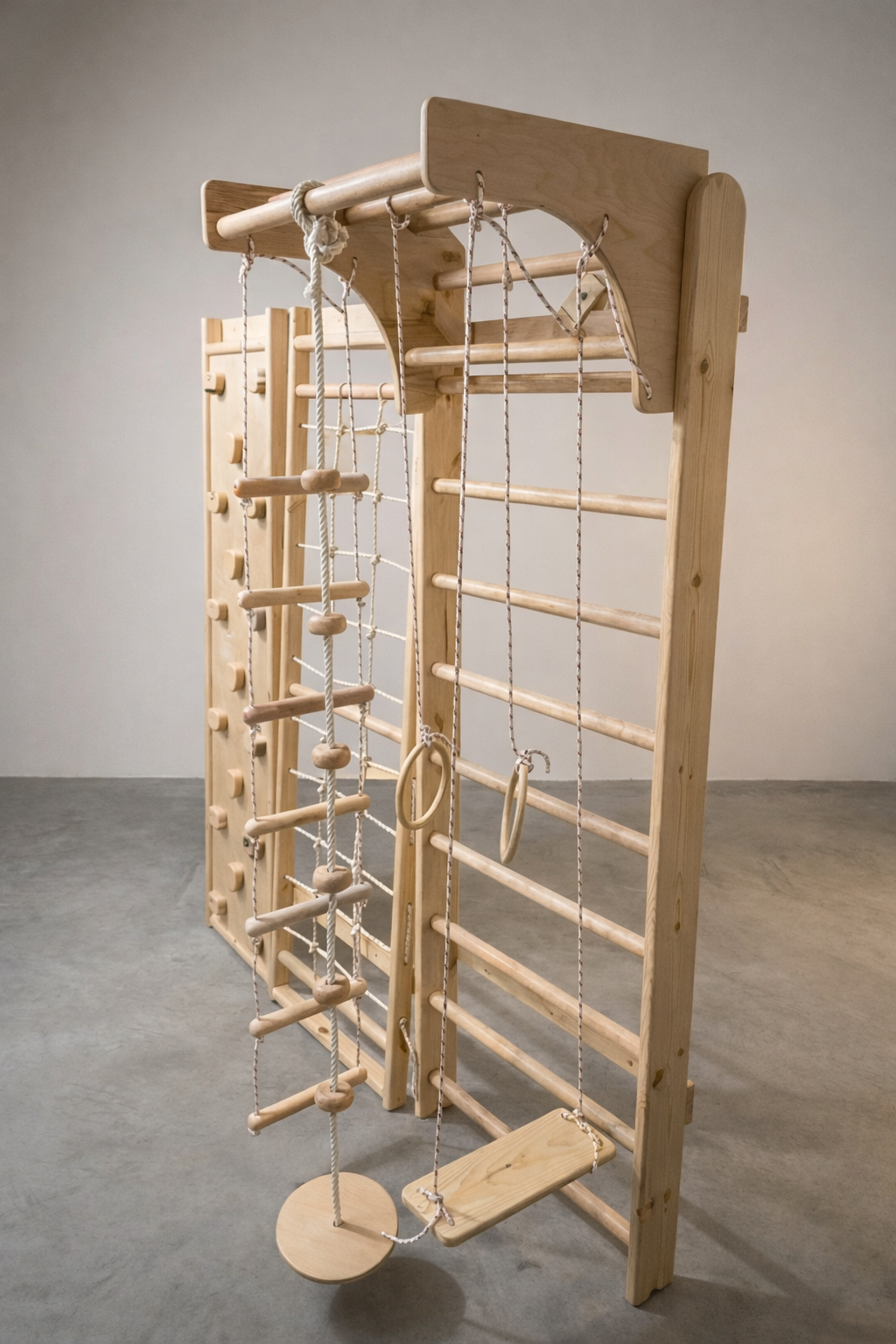 مجموعة جدار السلم السويدي 9 في 1 من خشب طبيعي (100%)