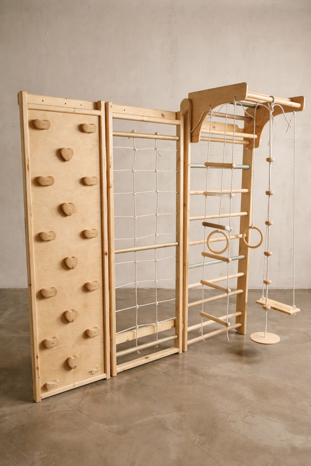 مجموعة جدار السلم السويدي 9 في 1 من خشب طبيعي (100%)