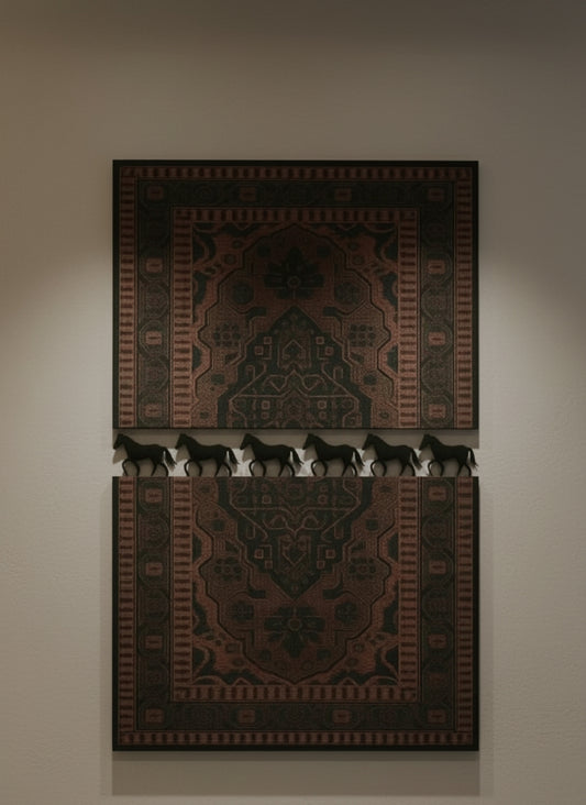 جدارية قافلة الفرسان |مخمل وخشب | تصميم فاخر 120*150 سم